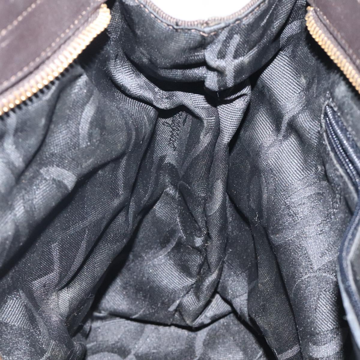 Salvatore Ferragamo Vala Hand Bag Canvas Dark Brown Gold Auth 119792