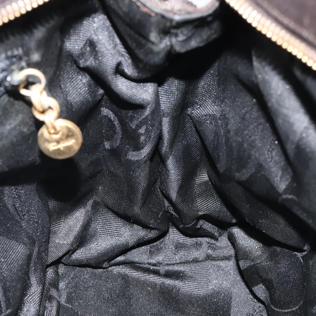 Salvatore Ferragamo Vala Hand Bag Canvas Dark Brown Gold Auth 119792