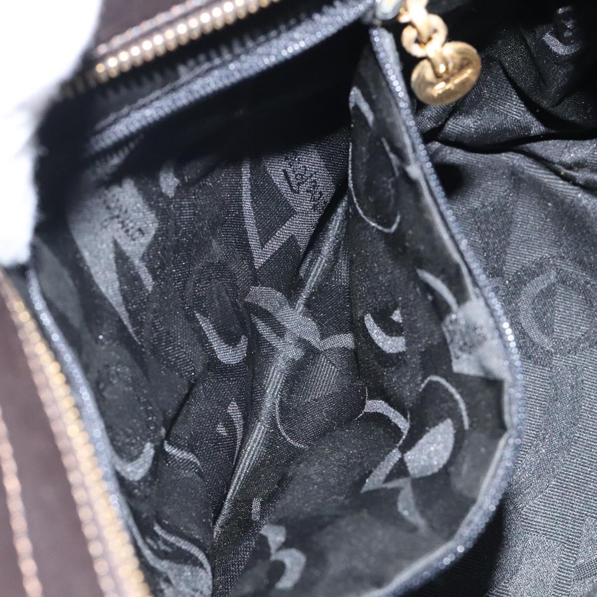 Salvatore Ferragamo Vala Hand Bag Canvas Dark Brown Gold Auth 119792