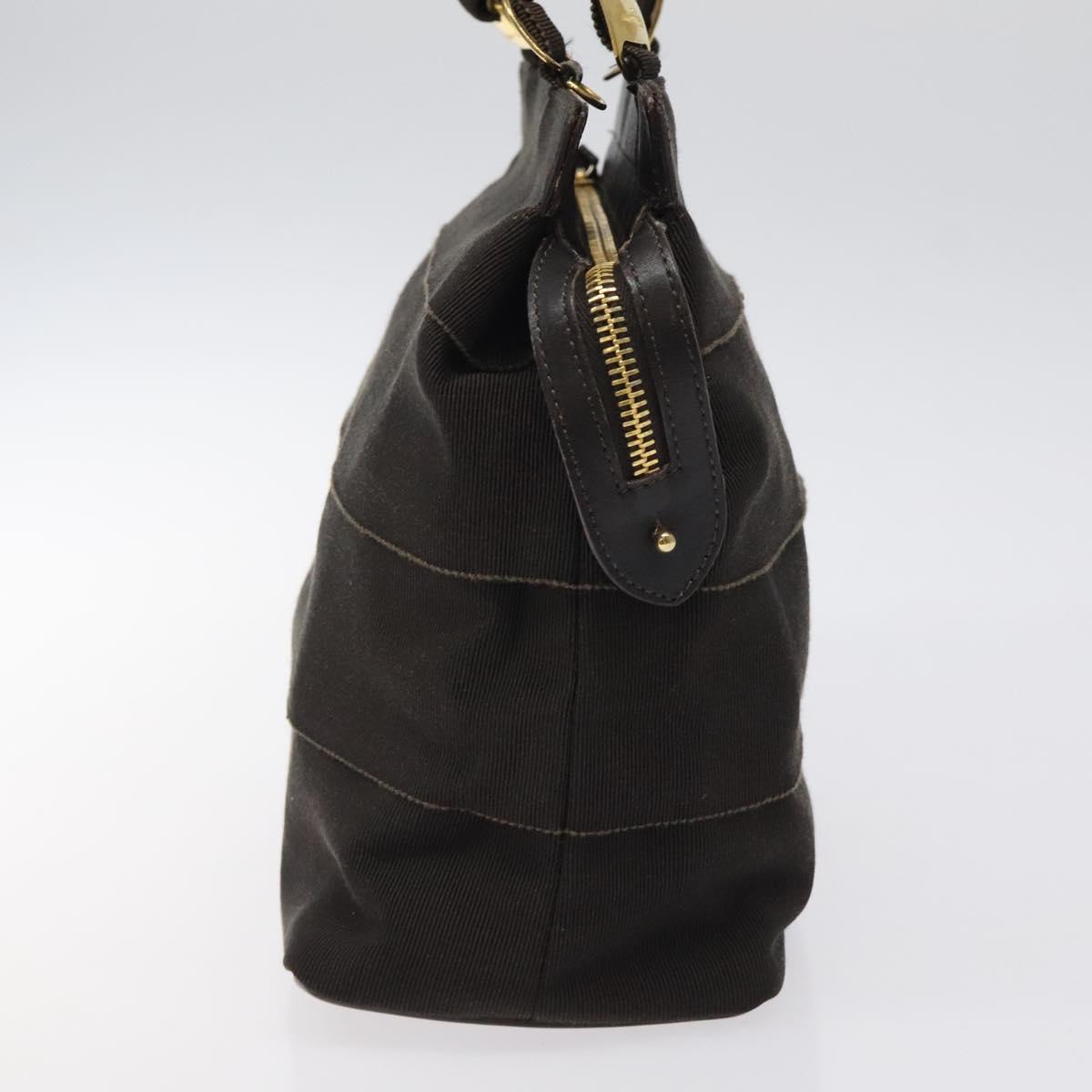 Salvatore Ferragamo Vala Hand Bag Canvas Dark Brown Gold Auth 119792