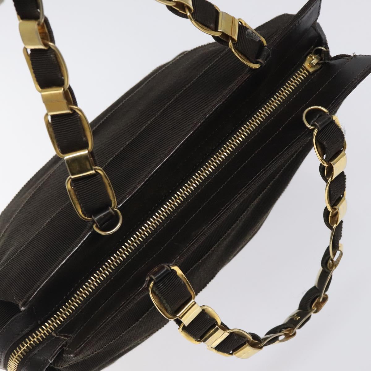 Salvatore Ferragamo Vala Hand Bag Canvas Dark Brown Gold Auth 119792