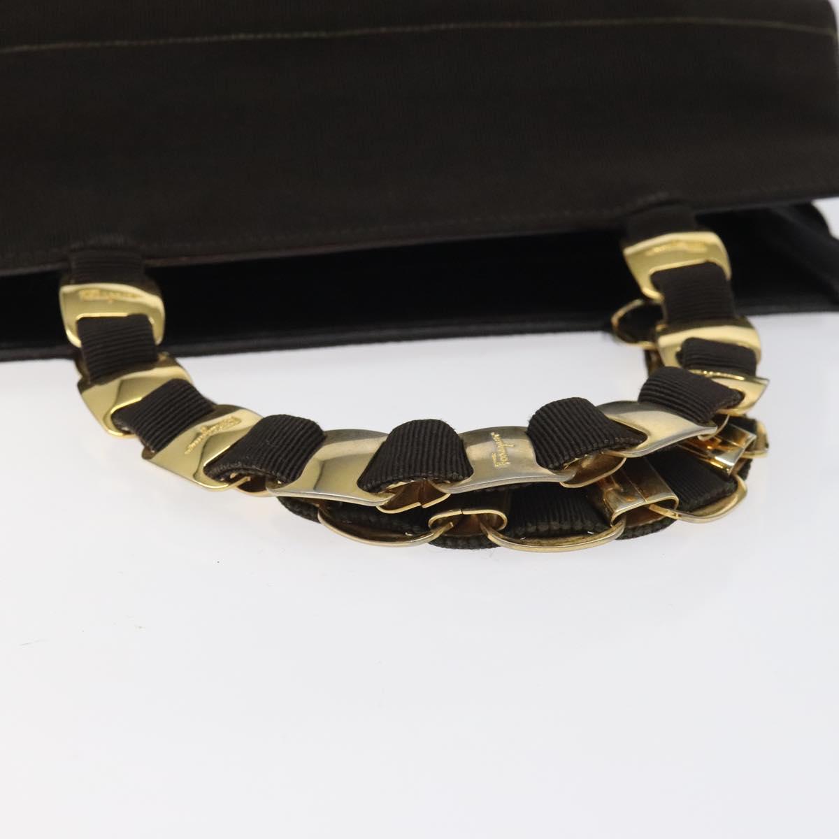 Salvatore Ferragamo Vala Hand Bag Canvas Dark Brown Gold Auth 119792