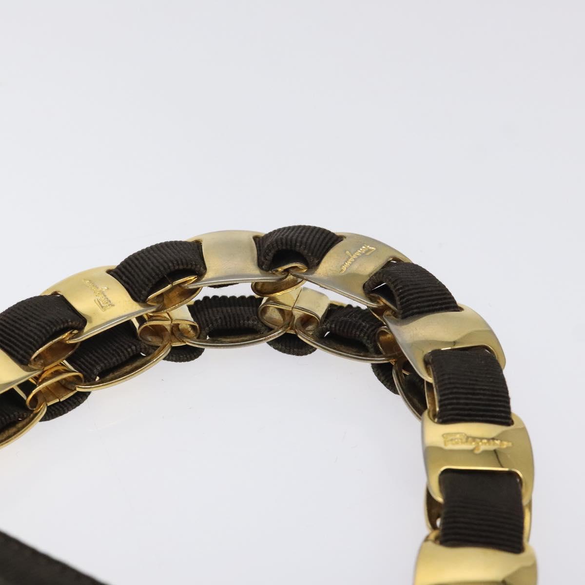 Salvatore Ferragamo Vala Hand Bag Canvas Dark Brown Gold Auth 119792