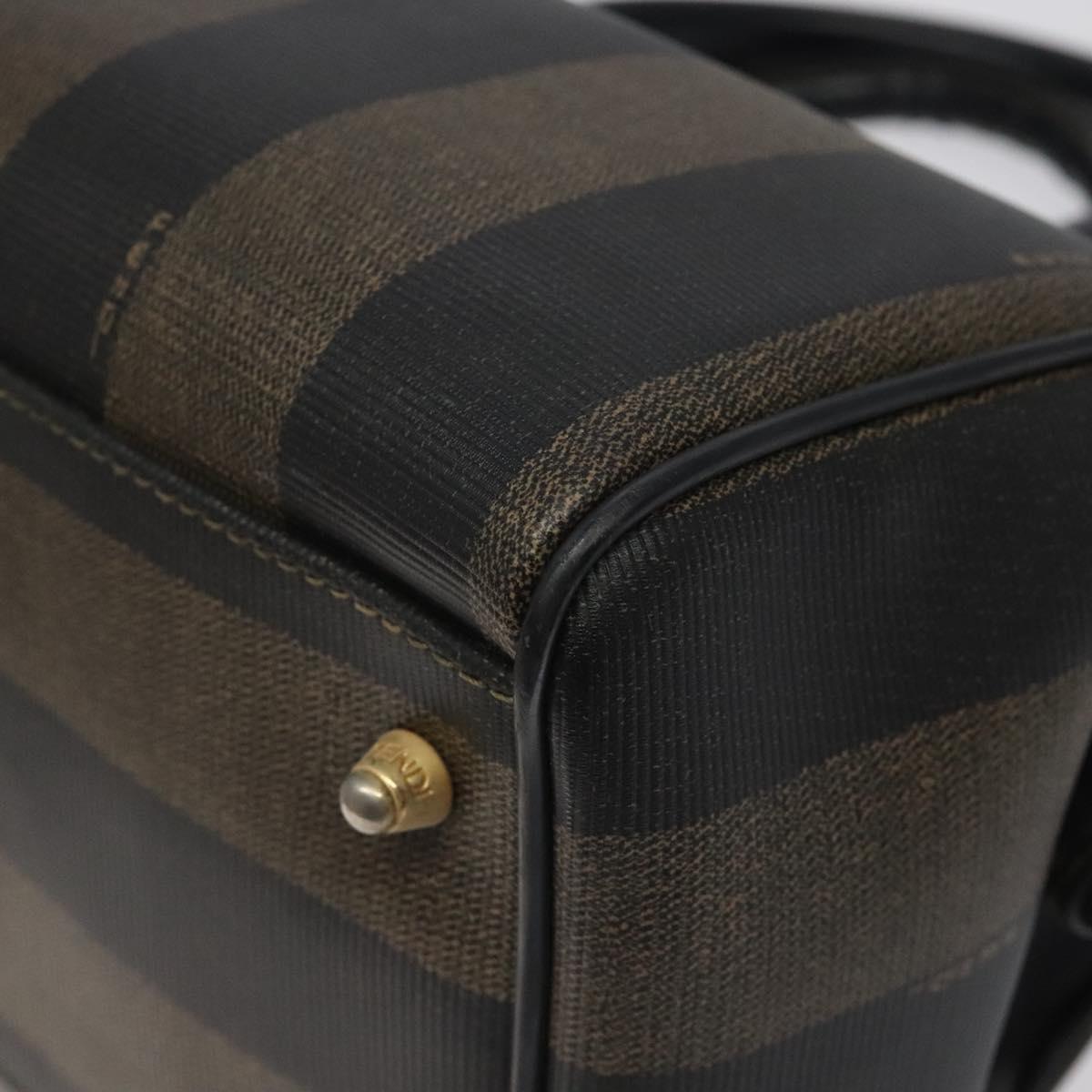 FENDI Pecan Canvas Hand Bag PVC Brown Gold Auth 119823