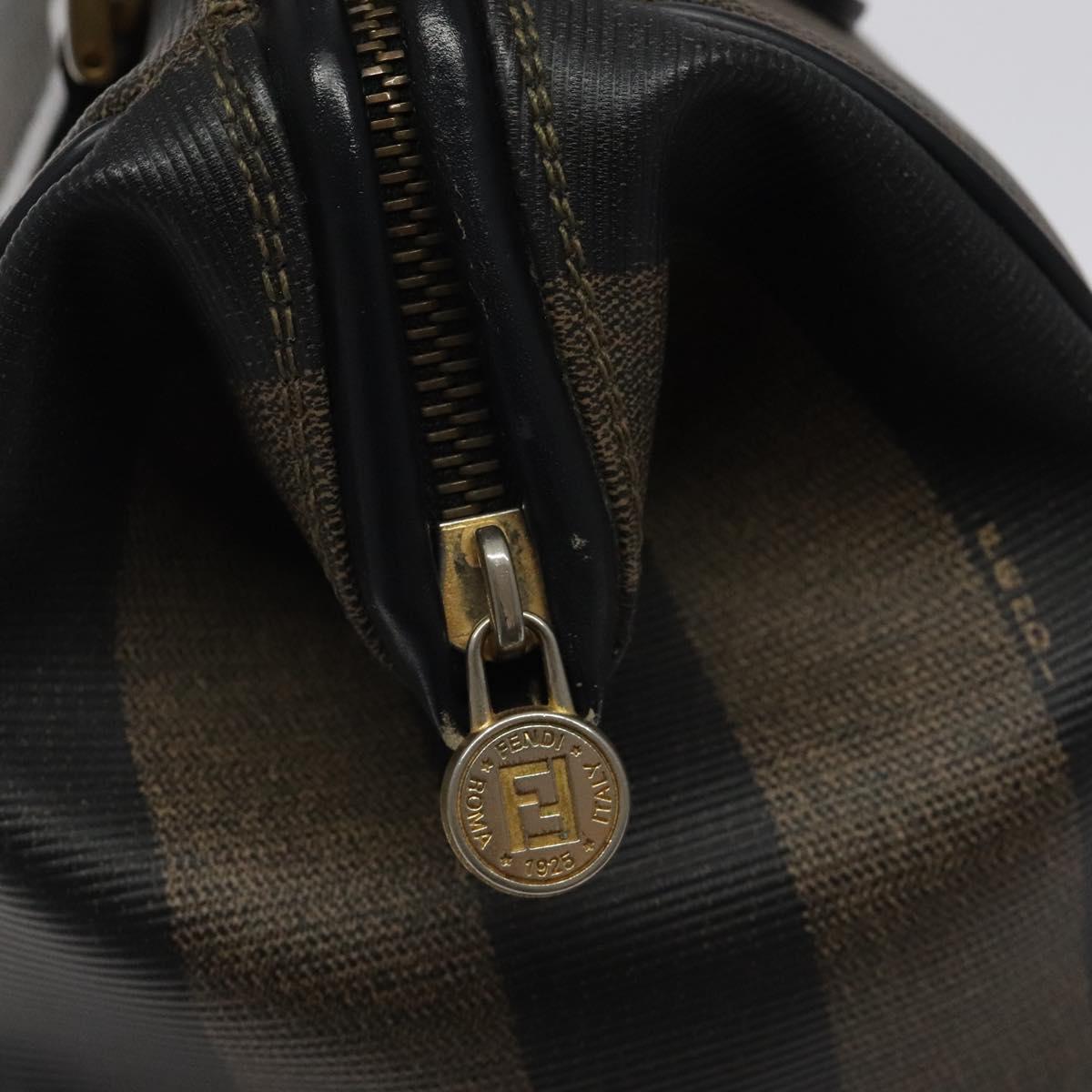 FENDI Pecan Canvas Hand Bag PVC Brown Gold Auth 119823