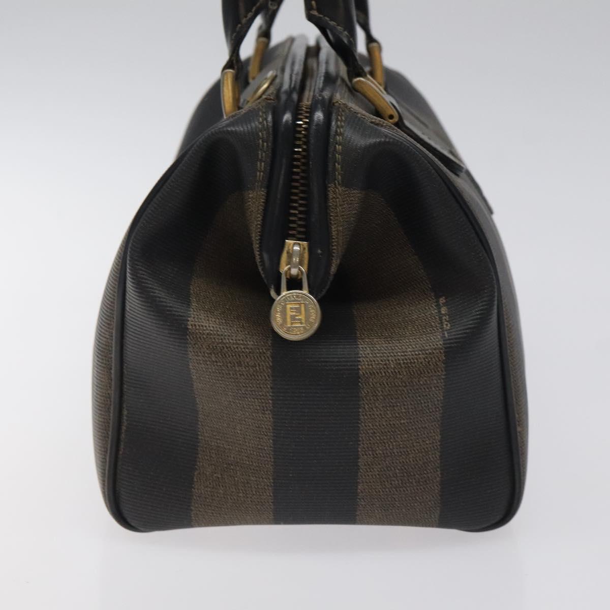 FENDI Pecan Canvas Hand Bag PVC Brown Gold Auth 119823