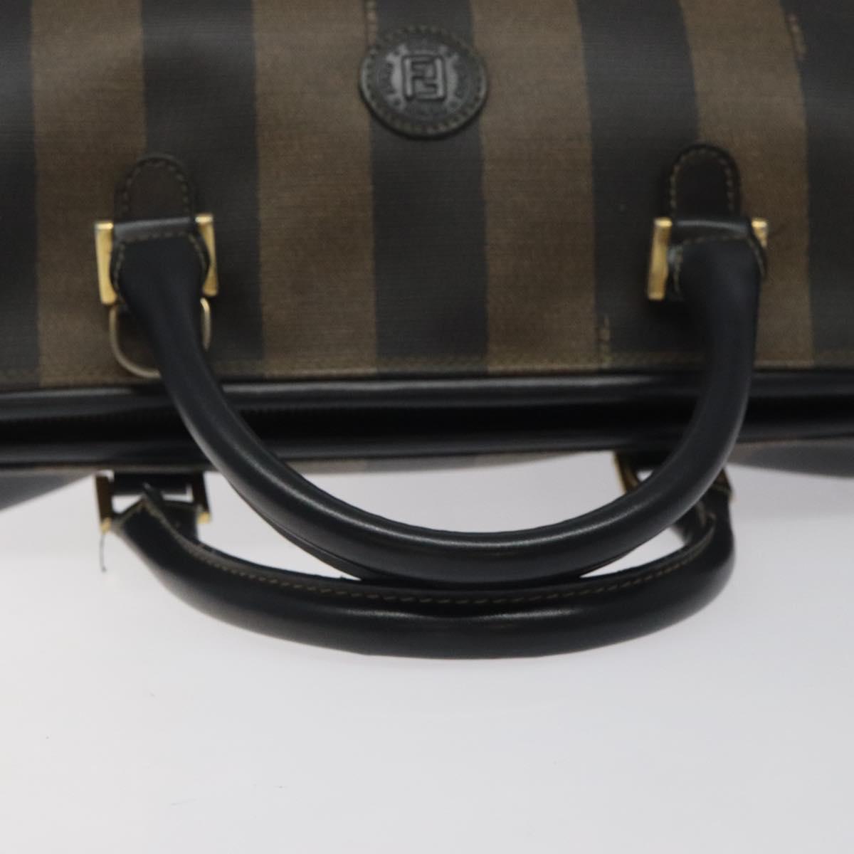 FENDI Pecan Canvas Hand Bag PVC Brown Gold Auth 119823