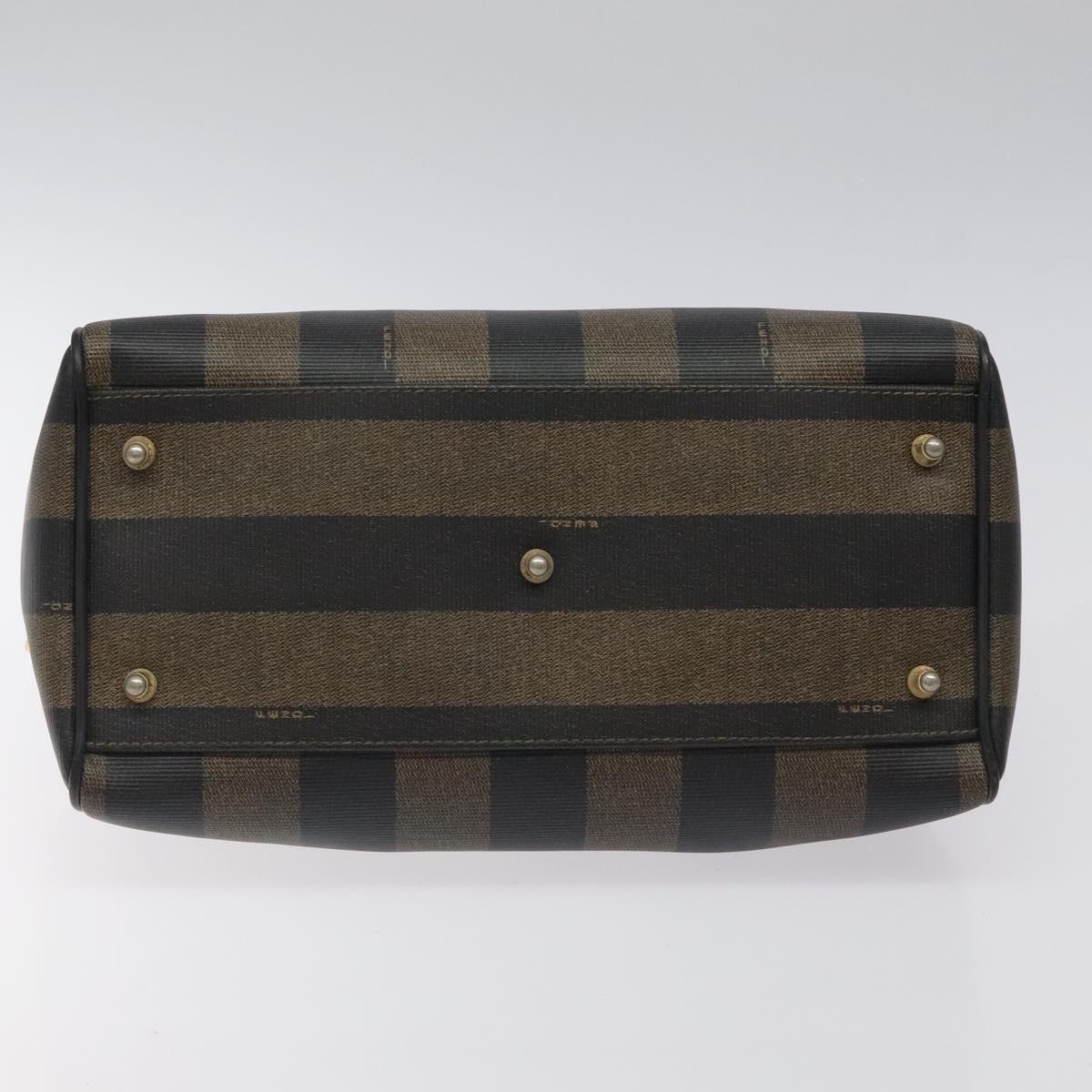 FENDI Pecan Canvas Hand Bag PVC Brown Gold Auth 119823