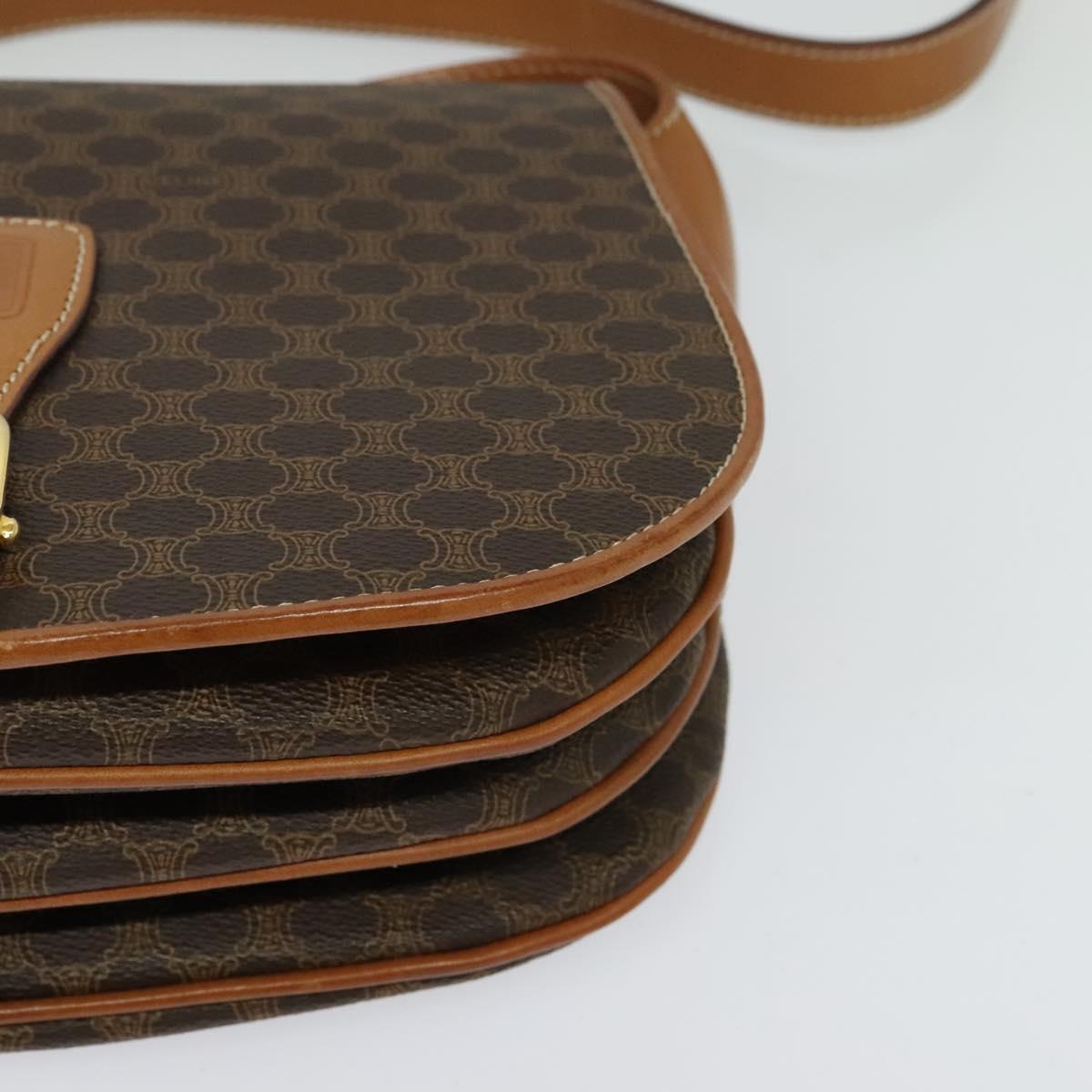 CELINE Macadam Canvas Shoulder Bag PVC Leather Brown Gold Auth 119835