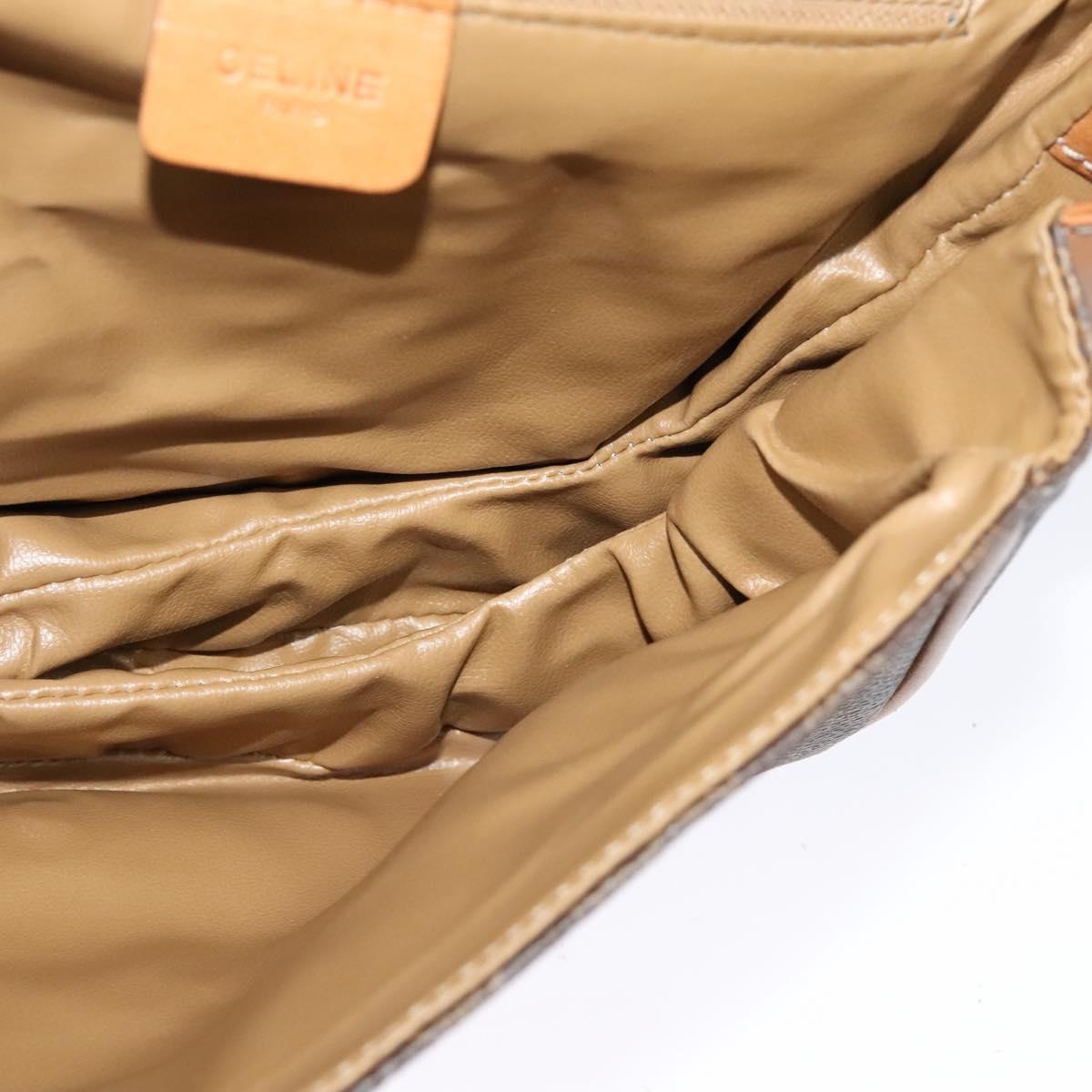 CELINE Macadam Canvas Shoulder Bag PVC Leather Brown Gold Auth 119835