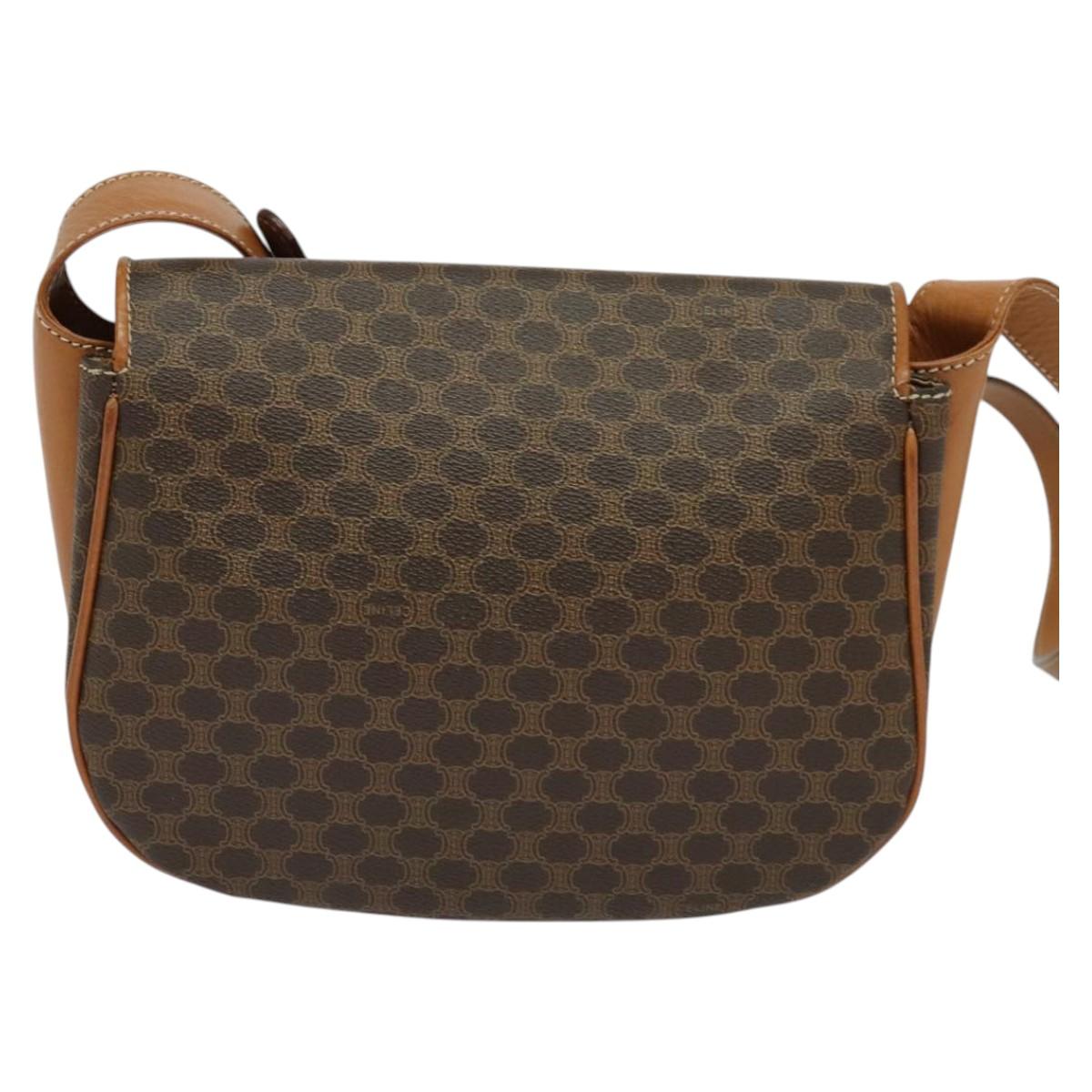 CELINE Macadam Canvas Shoulder Bag PVC Leather Brown Gold Auth 119835