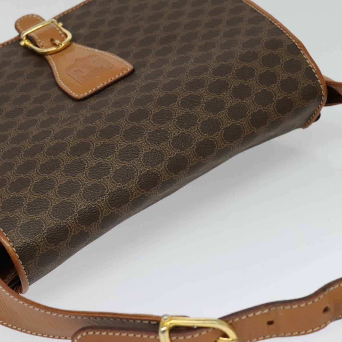 CELINE Macadam Canvas Shoulder Bag PVC Leather Brown Gold Auth 119835