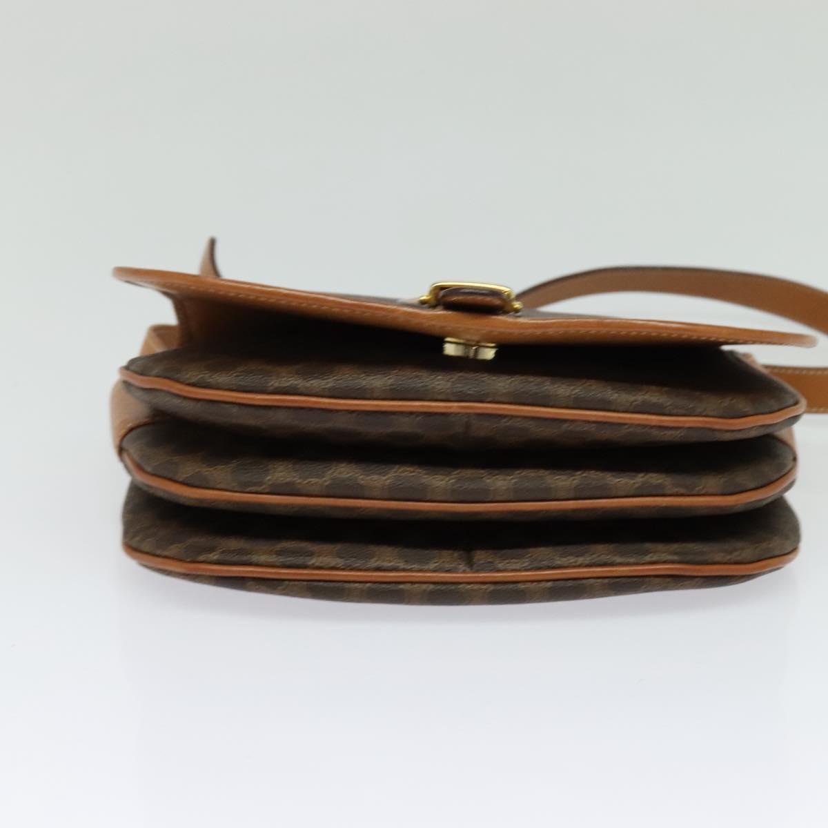 CELINE Macadam Canvas Shoulder Bag PVC Leather Brown Gold Auth 119835