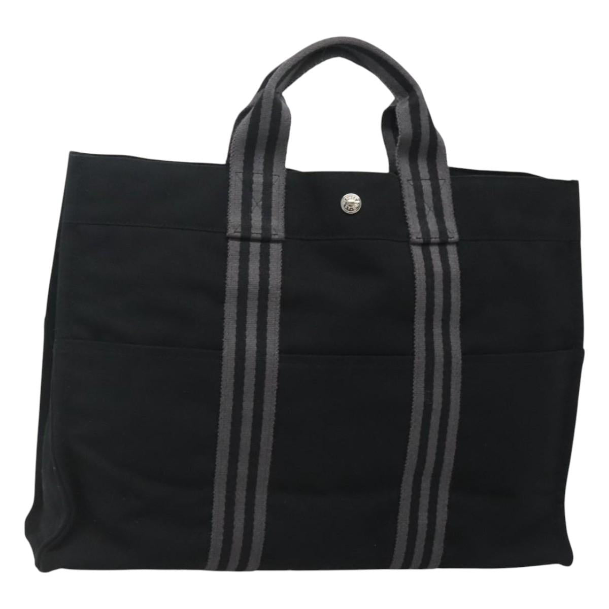 HERMES Fourre Tout MM Hand Bag Canvas Black Silver Auth 119846