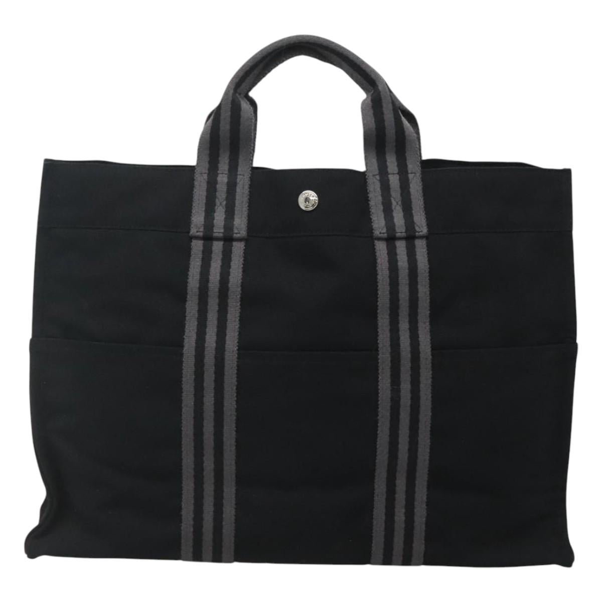 HERMES Fourre Tout MM Hand Bag Canvas Black Silver Auth 119846