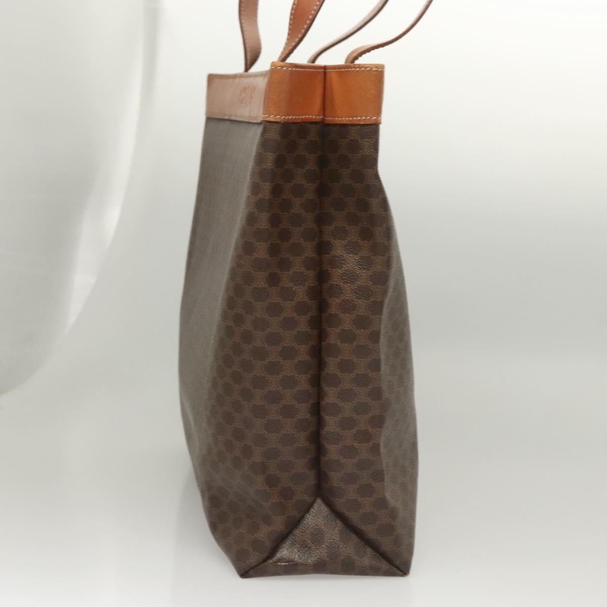 CELINE Macadam Canvas Tote Bag PVC Leather Brown Gold Auth 119866