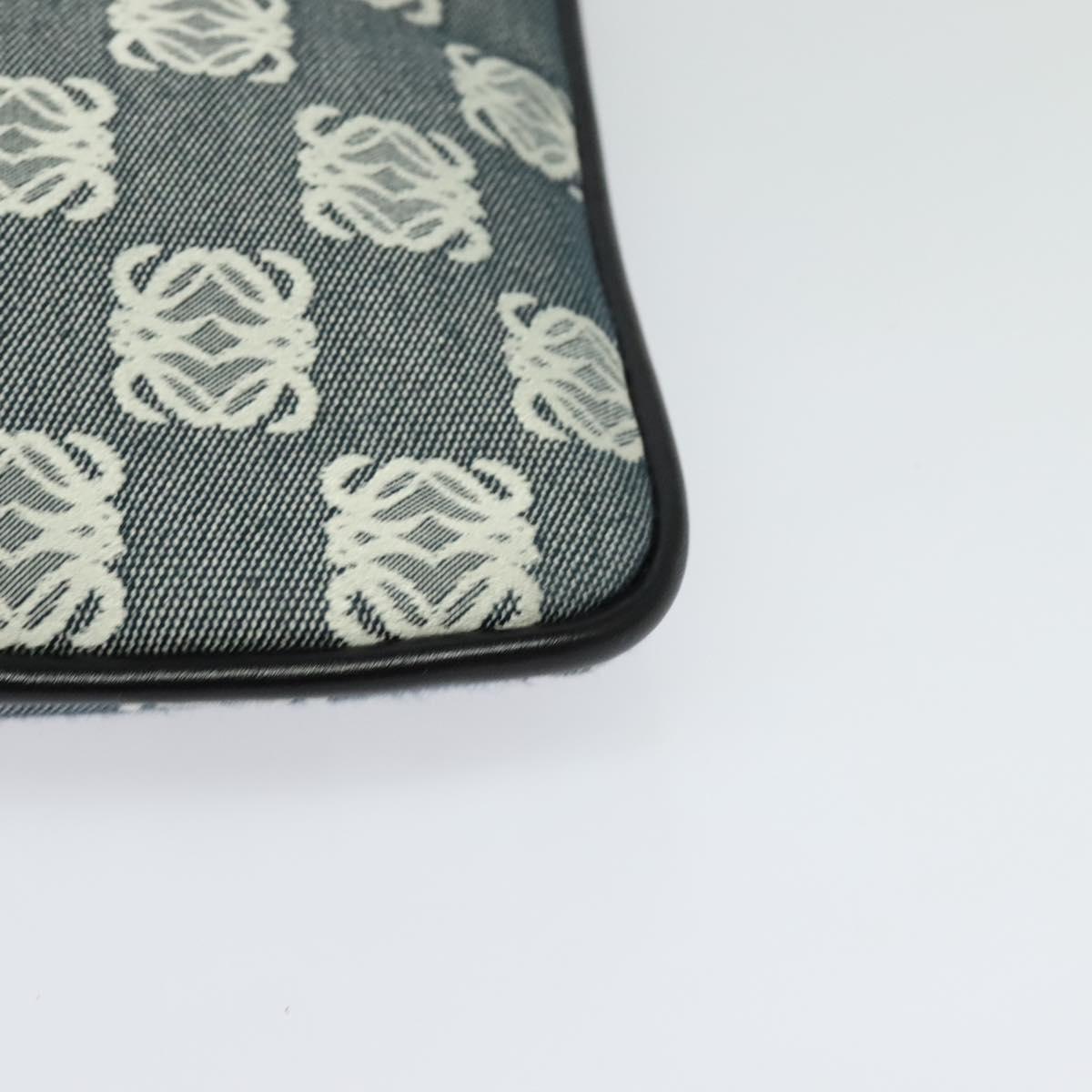 LOEWE Anagram Shoulder Bag Canvas Leather Gray Black Silver Auth 119873