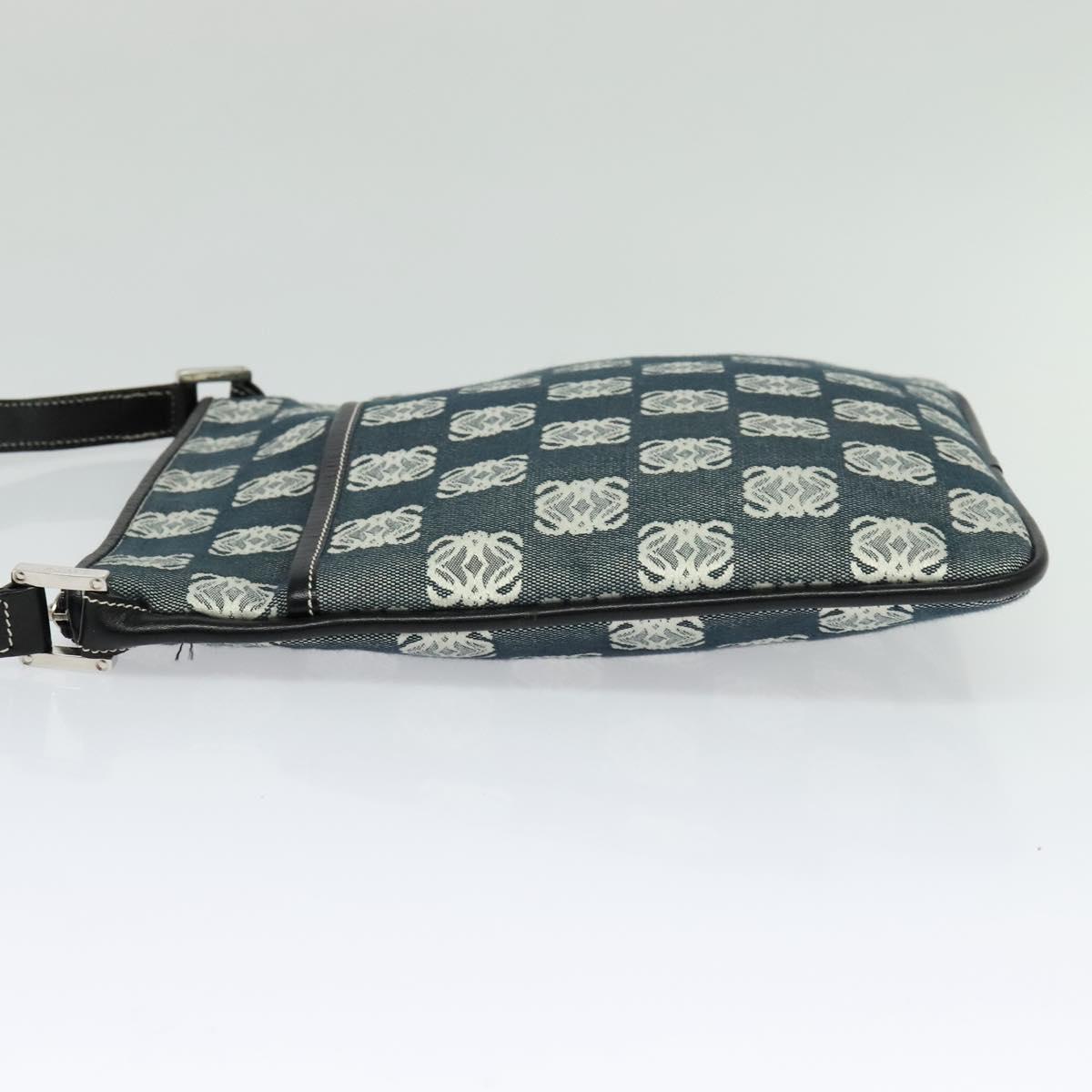 LOEWE Anagram Shoulder Bag Canvas Leather Gray Black Silver Auth 119873