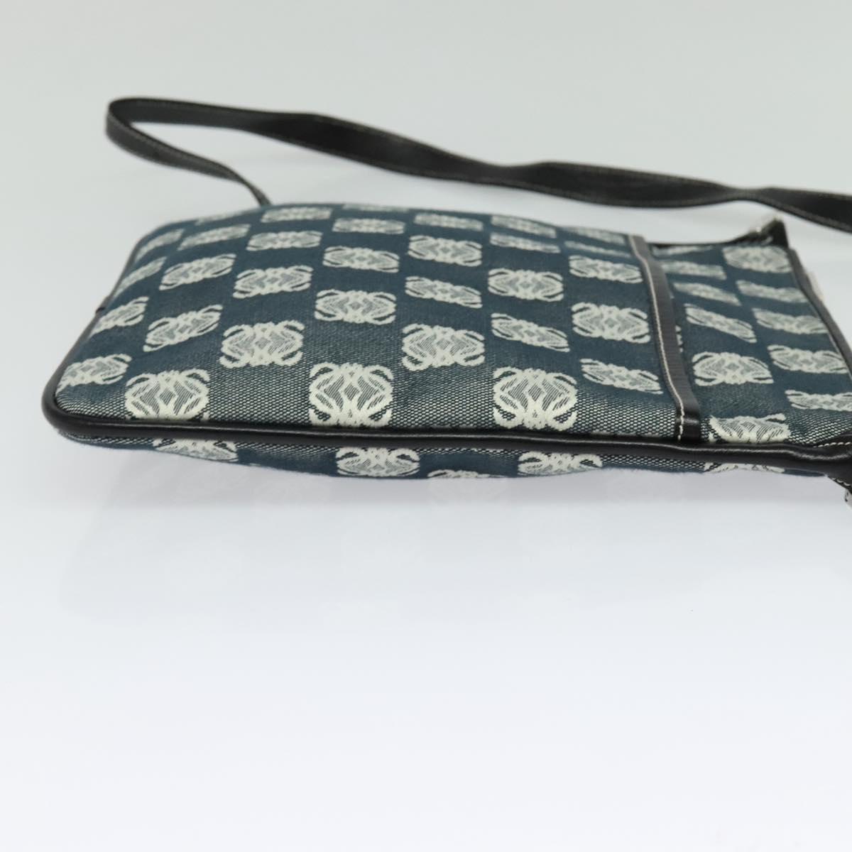 LOEWE Anagram Shoulder Bag Canvas Leather Gray Black Silver Auth 119873