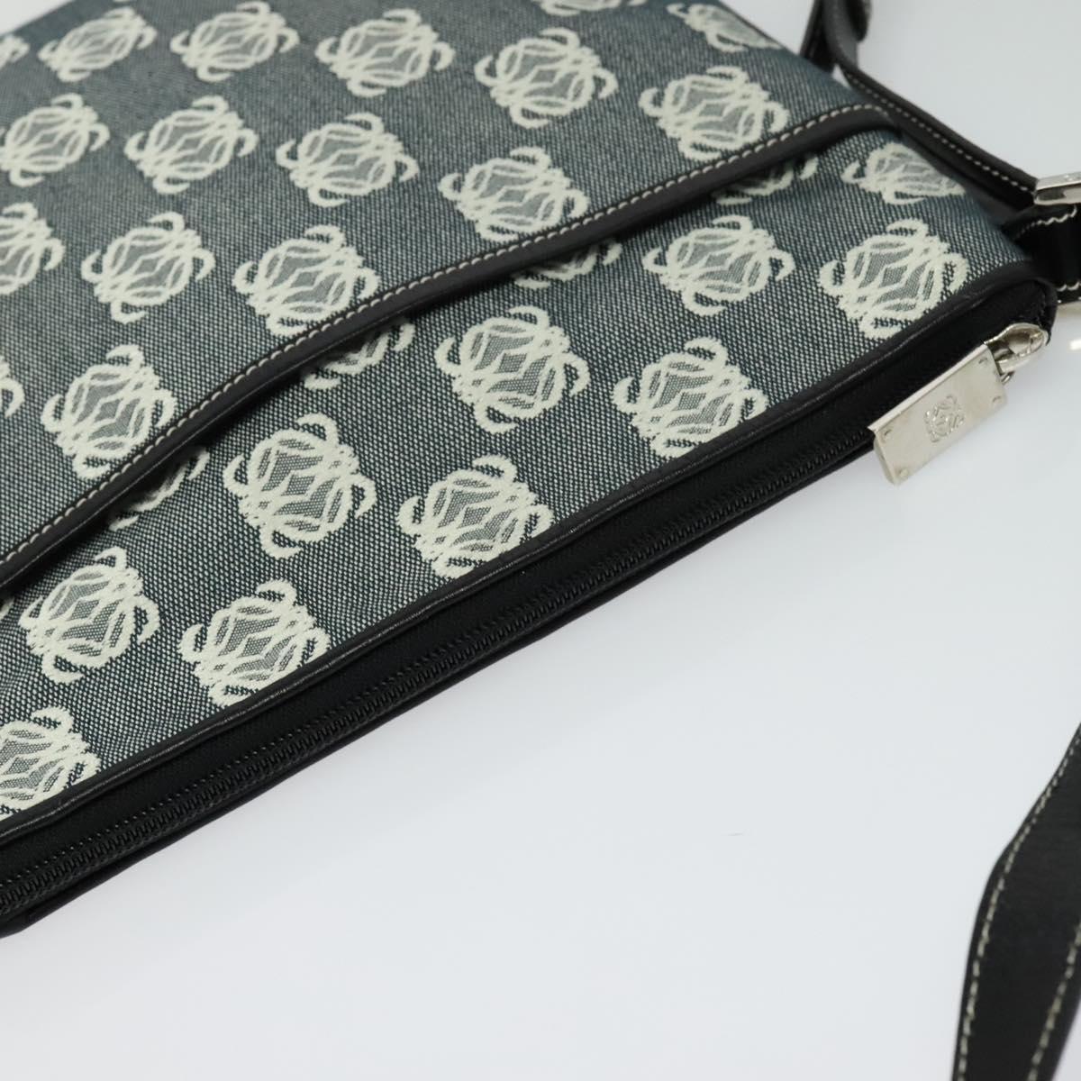 LOEWE Anagram Shoulder Bag Canvas Leather Gray Black Silver Auth 119873