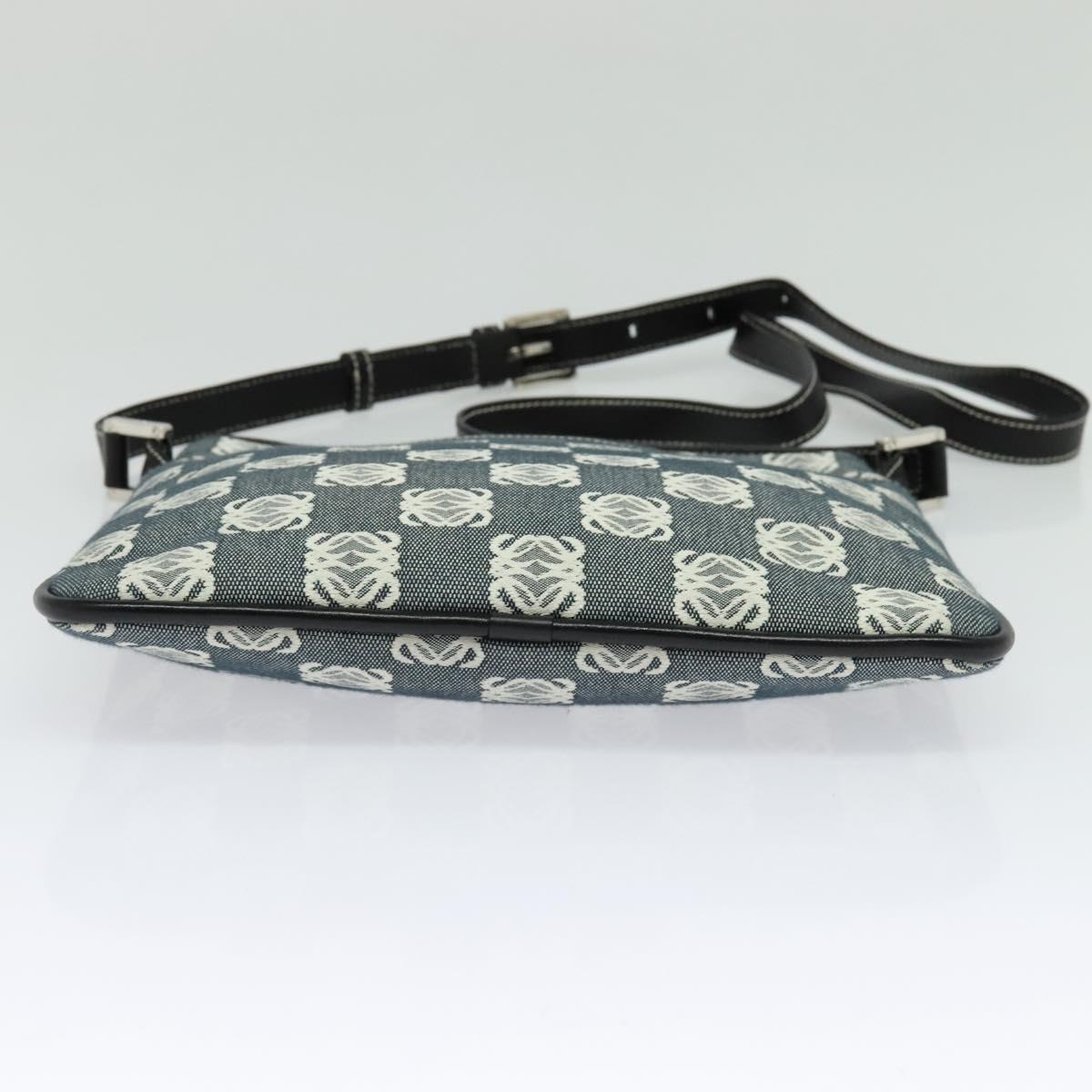 LOEWE Anagram Shoulder Bag Canvas Leather Gray Black Silver Auth 119873