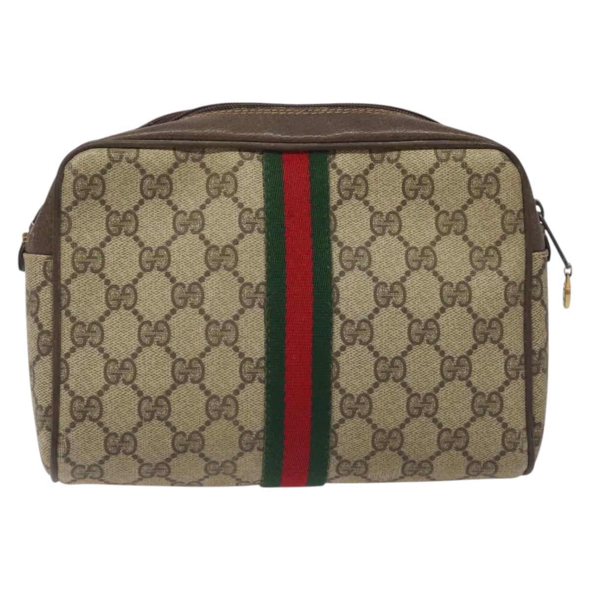 GUCCI GG Supreme Web Sherry Line Clutch Bag PVC Beige Gold 010 378 Auth 119887