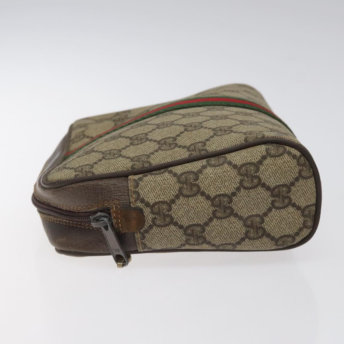 GUCCI GG Supreme Web Sherry Line Clutch Bag PVC Beige Gold 010 378 Auth 119887