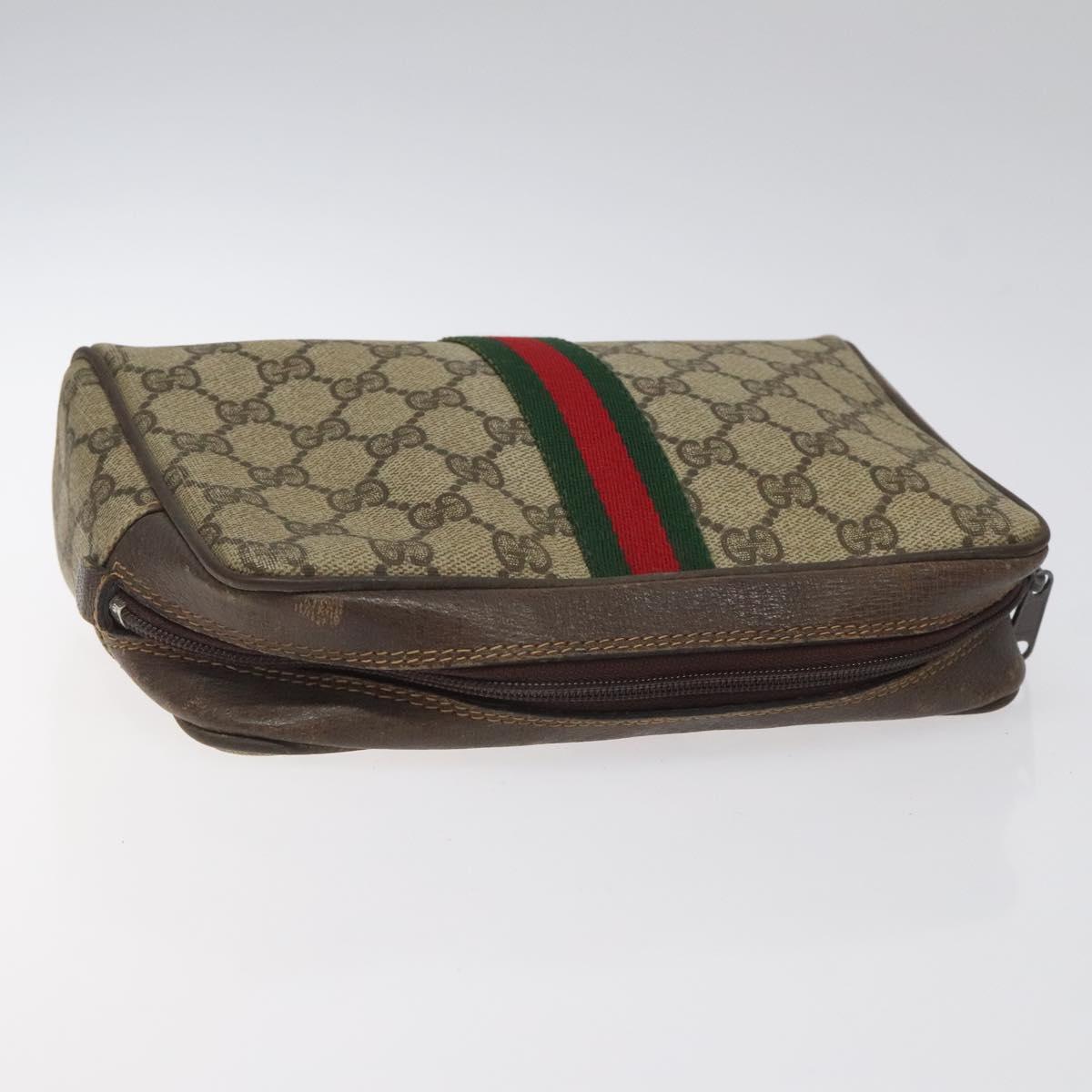 GUCCI GG Supreme Web Sherry Line Clutch Bag PVC Beige Gold 010 378 Auth 119887
