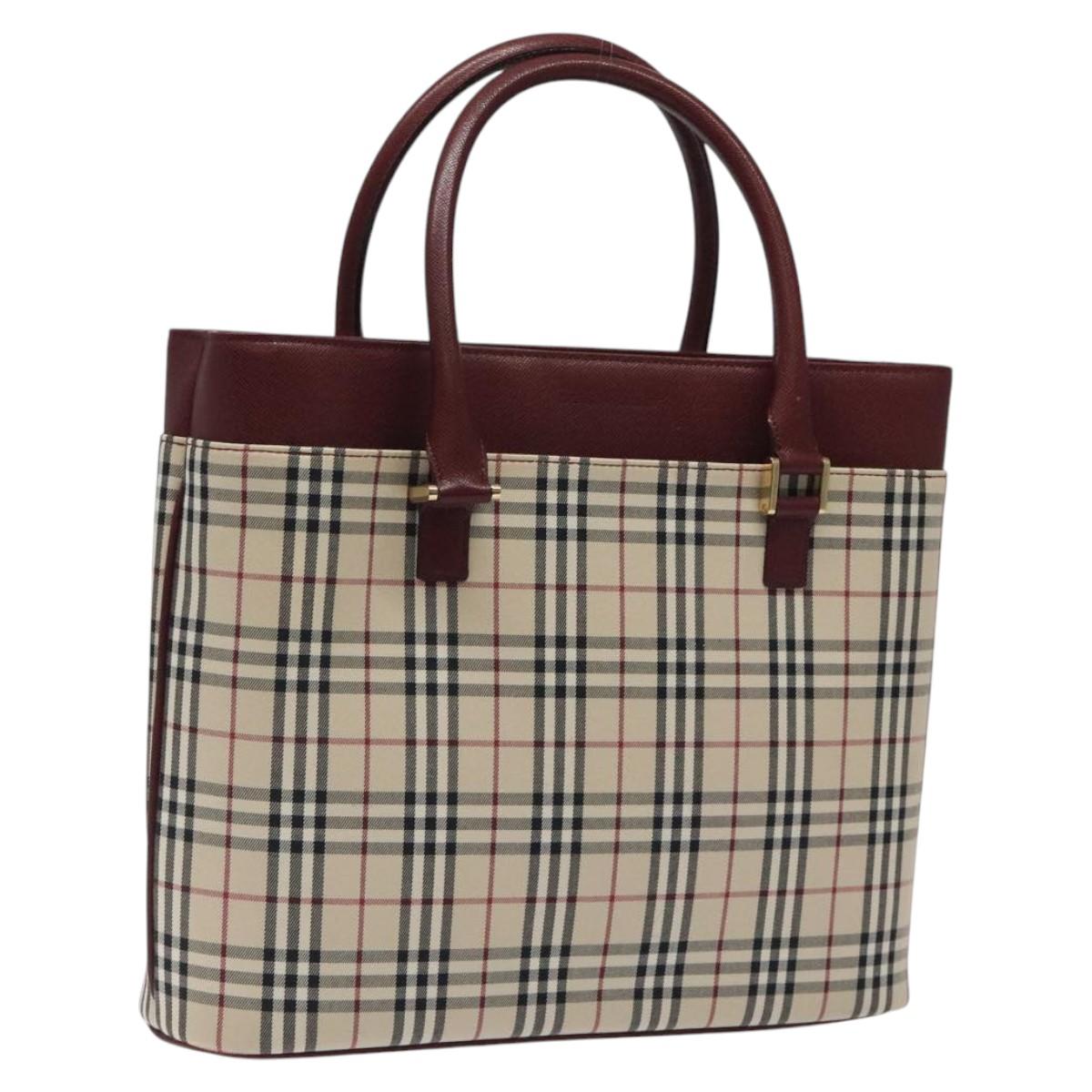 BURBERRY Nova Check Hand Bag Canvas Beige Gold Auth 119890