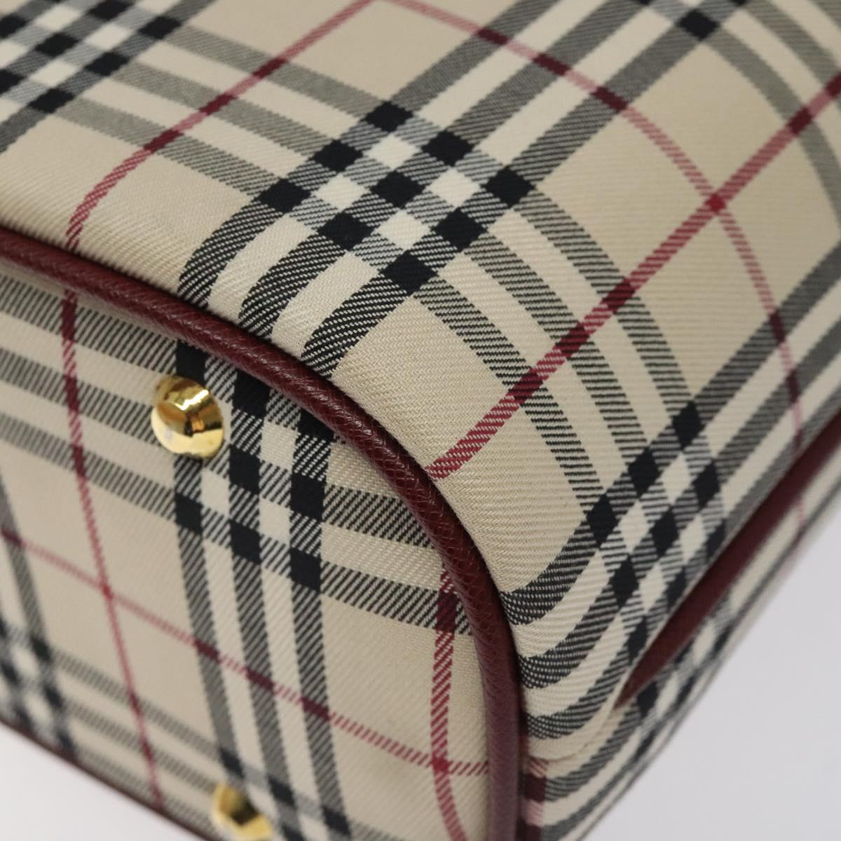 BURBERRY Nova Check Hand Bag Canvas Beige Gold Auth 119890