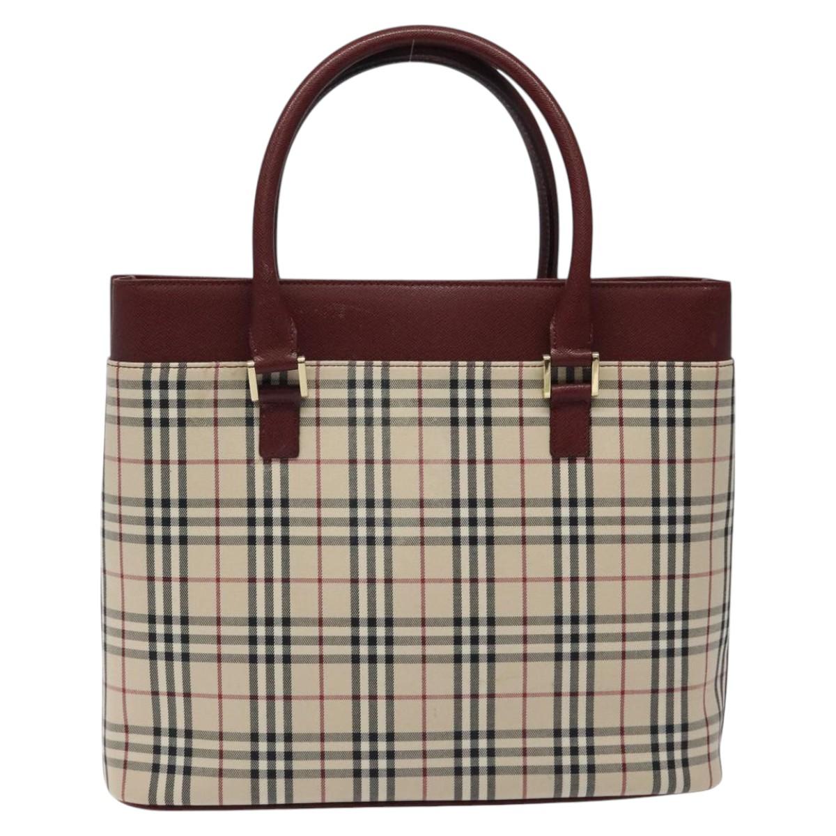 BURBERRY Nova Check Hand Bag Canvas Beige Gold Auth 119890