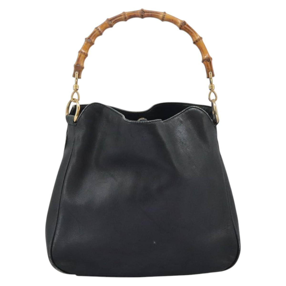 GUCCI Bamboo Shoulder Bag Leather 2way Black Gold 001 3754 1638 Auth 119968