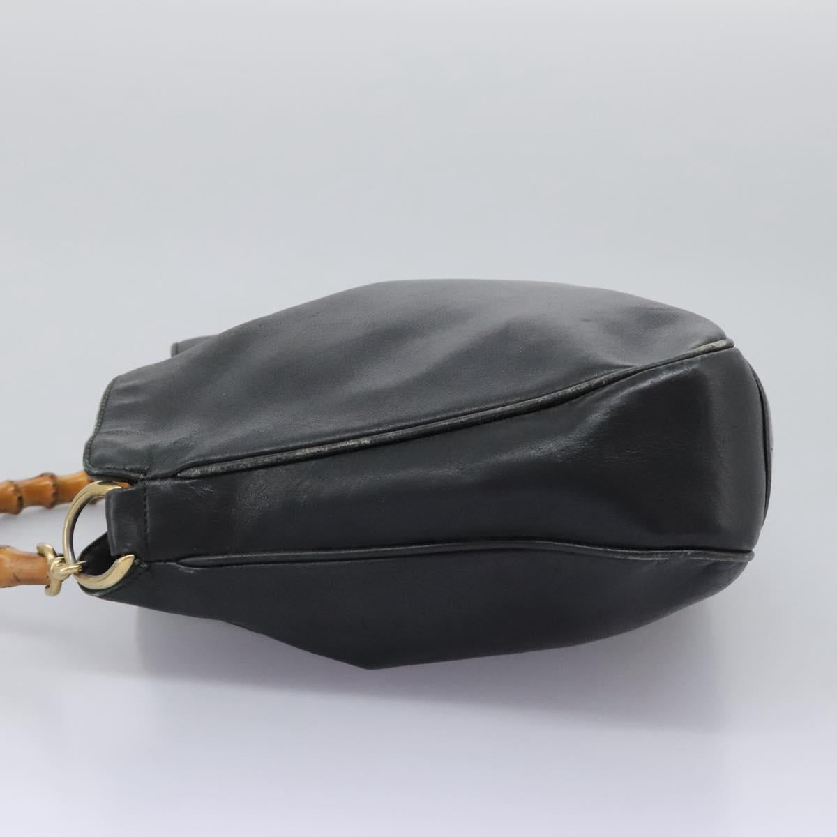 GUCCI Bamboo Shoulder Bag Leather 2way Black Gold 001 3754 1638 Auth 119968