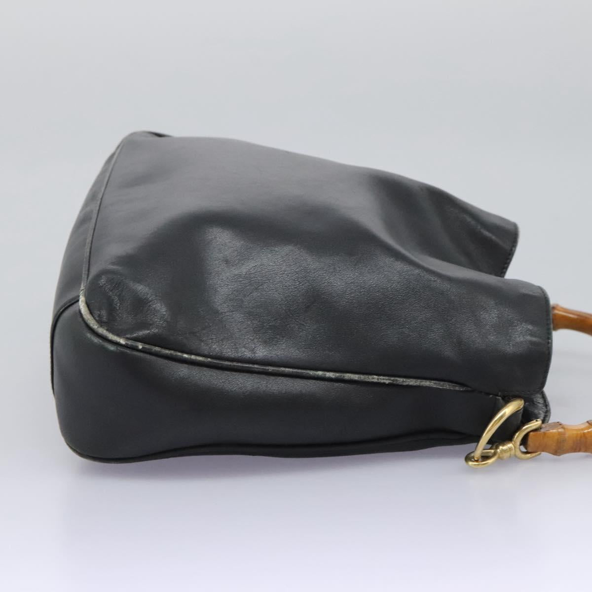 GUCCI Bamboo Shoulder Bag Leather 2way Black Gold 001 3754 1638 Auth 119968