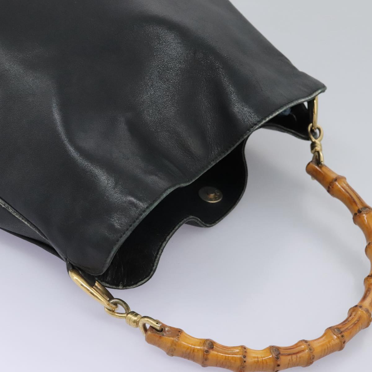 GUCCI Bamboo Shoulder Bag Leather 2way Black Gold 001 3754 1638 Auth 119968