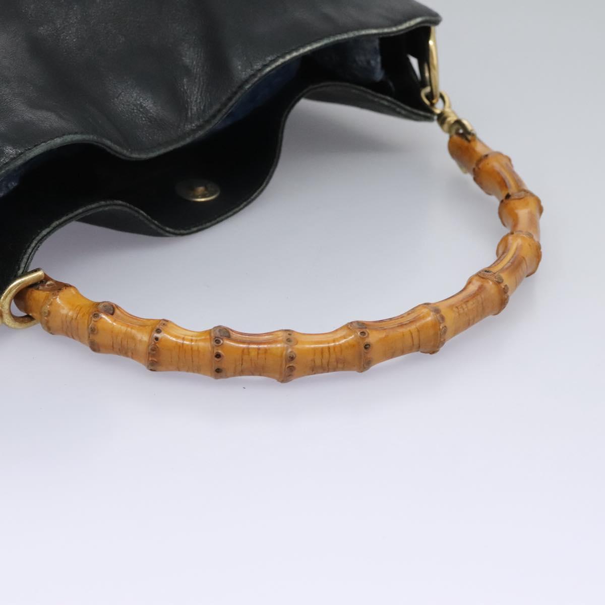 GUCCI Bamboo Shoulder Bag Leather 2way Black Gold 001 3754 1638 Auth 119968