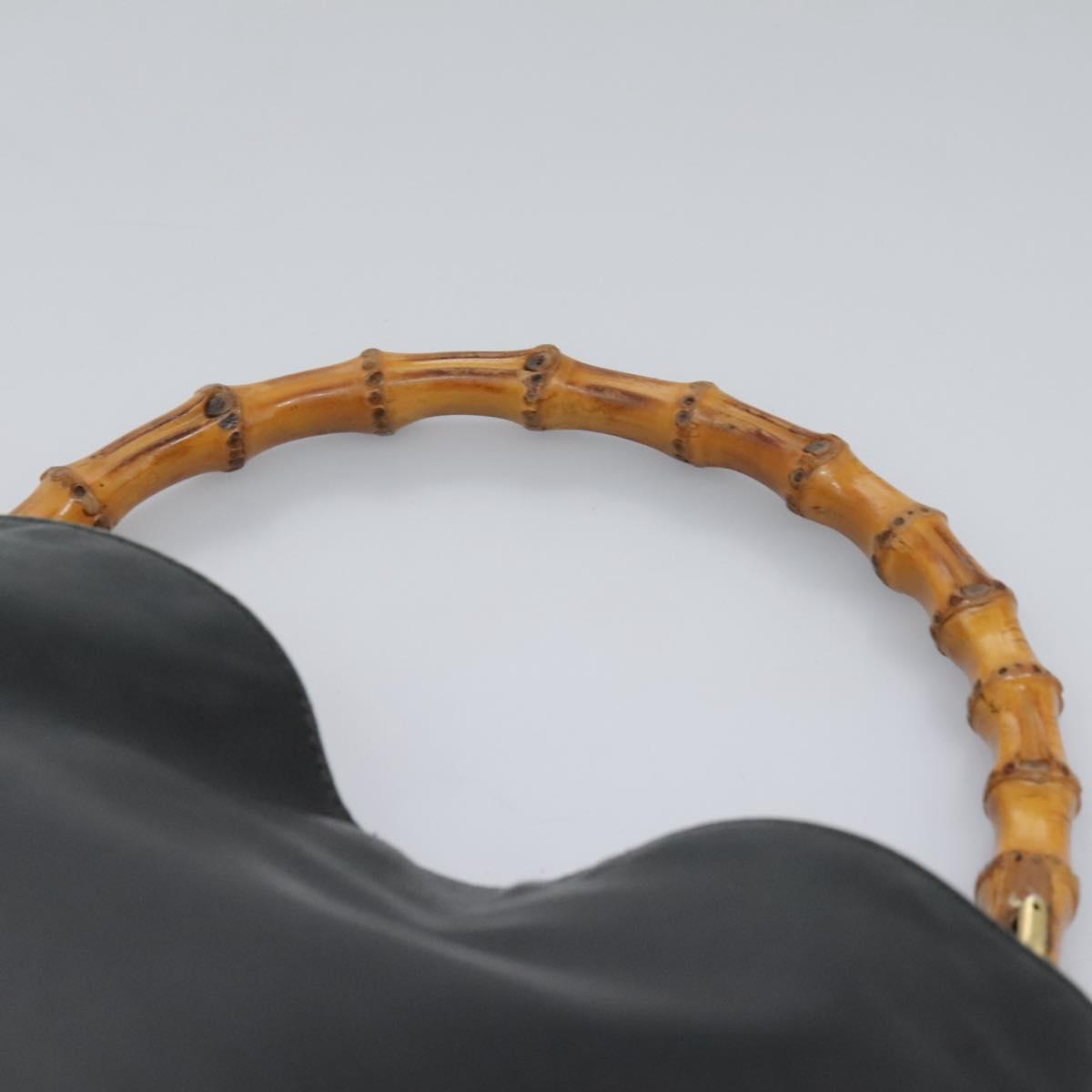 GUCCI Bamboo Shoulder Bag Leather 2way Black Gold 001 3754 1638 Auth 119968