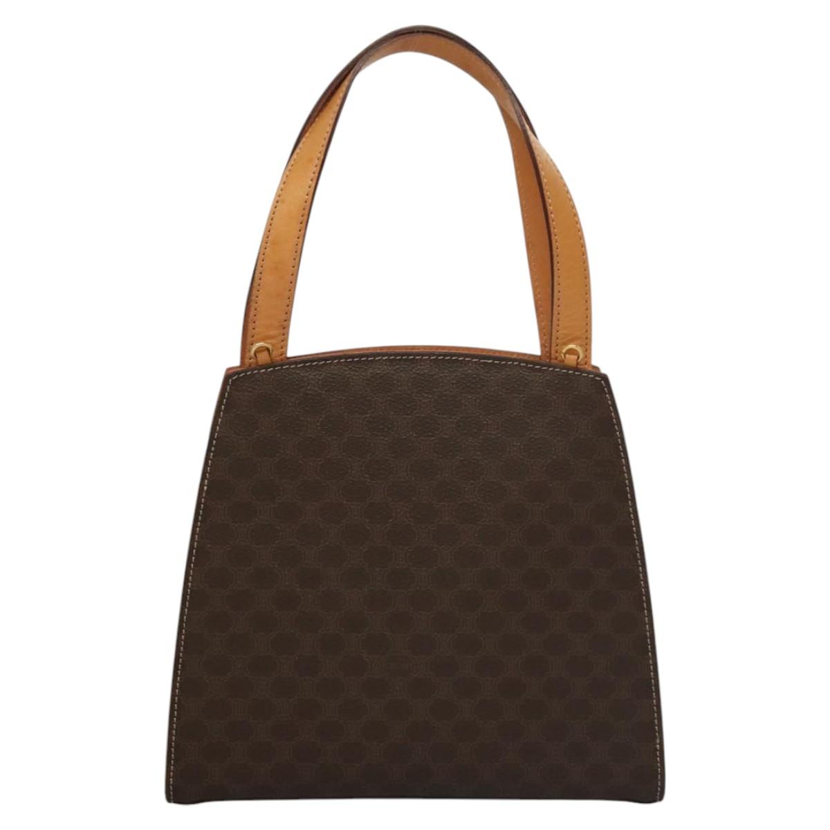 CELINE Macadam Canvas Hand Bag PVC Leather Brown Gold Auth 119974