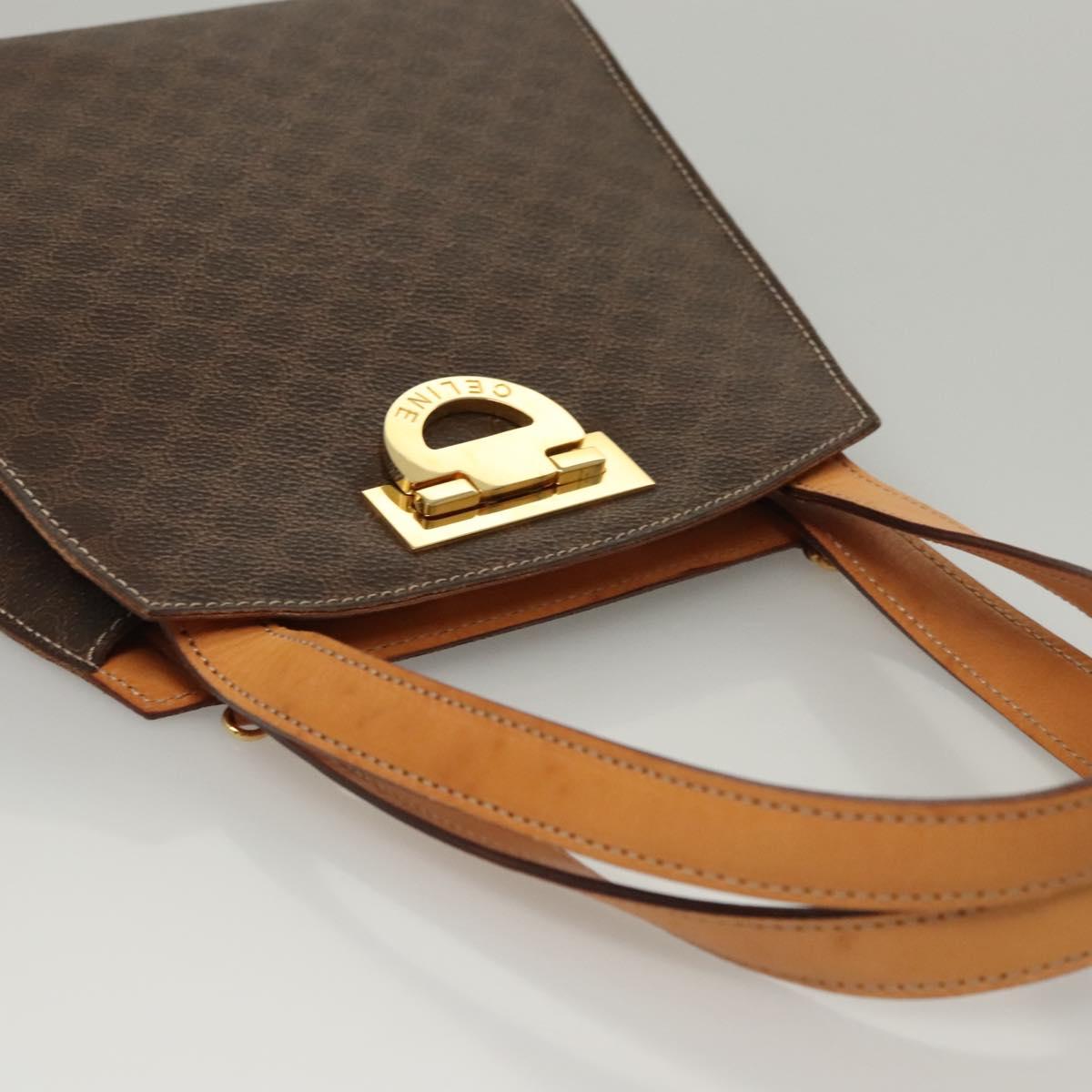 CELINE Macadam Canvas Hand Bag PVC Leather Brown Gold Auth 119974