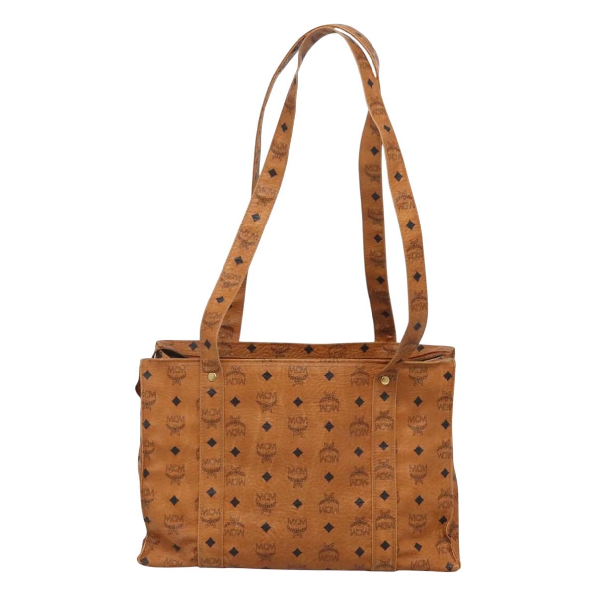 MCM Logogram Vicetos Tote Bag PVC Leather Brown Gold Auth 119981