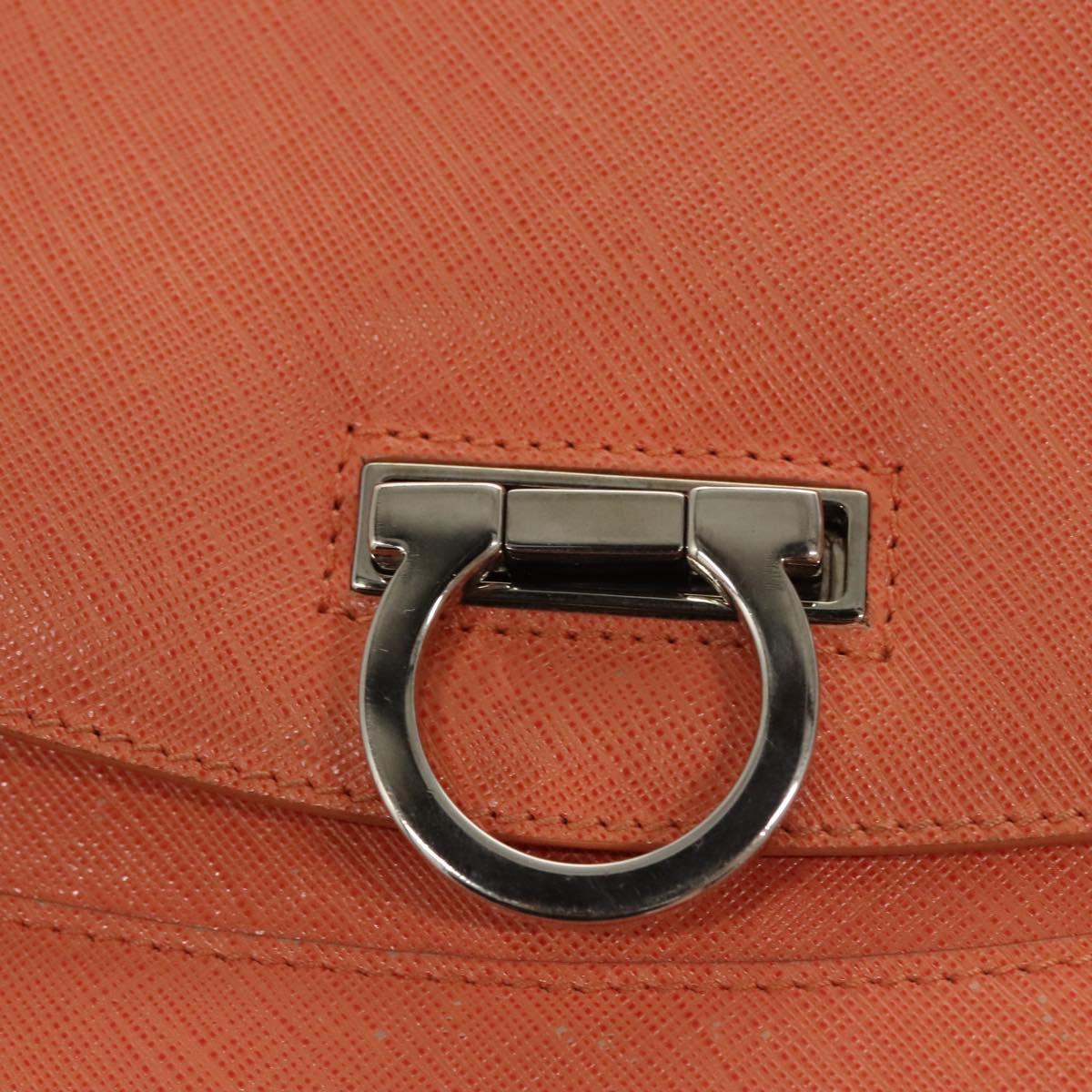 Salvatore Ferragamo Gancini Hand Bag Leather Orange Silver Auth 119985