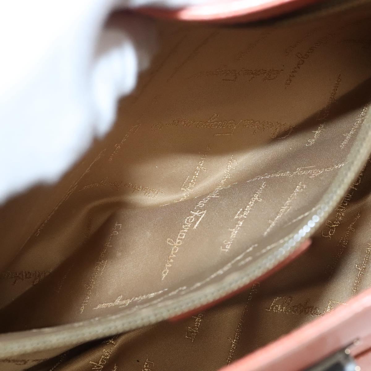 Salvatore Ferragamo Gancini Hand Bag Leather Orange Silver Auth 119985