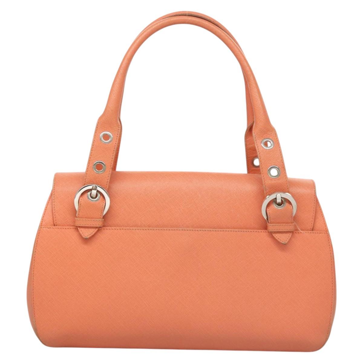 Salvatore Ferragamo Gancini Hand Bag Leather Orange Silver Auth 119985