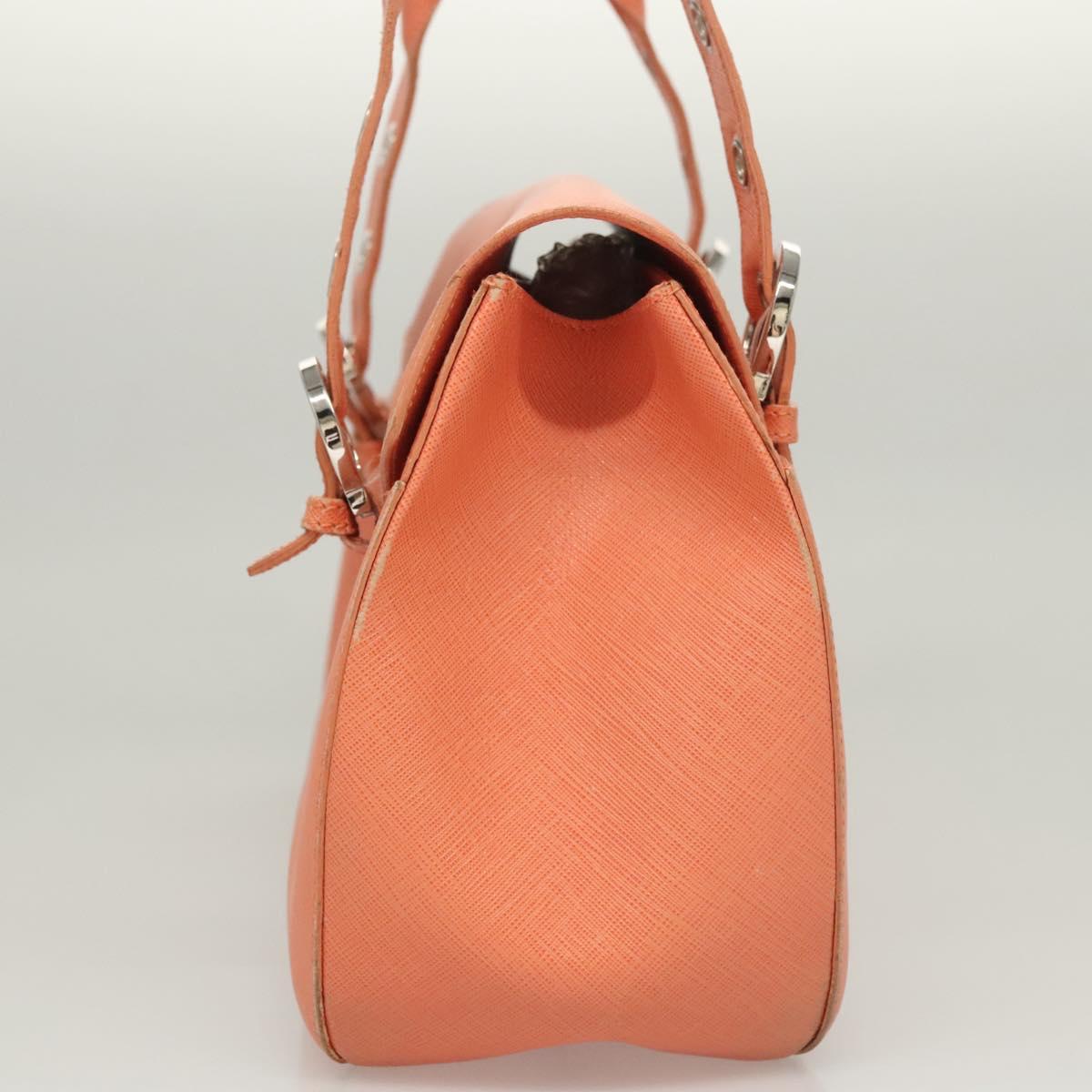 Salvatore Ferragamo Gancini Hand Bag Leather Orange Silver Auth 119985