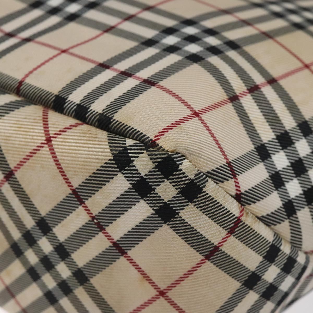 BURBERRY Nova Check Blue Label Tote Bag Canvas Beige Silver Auth 119986