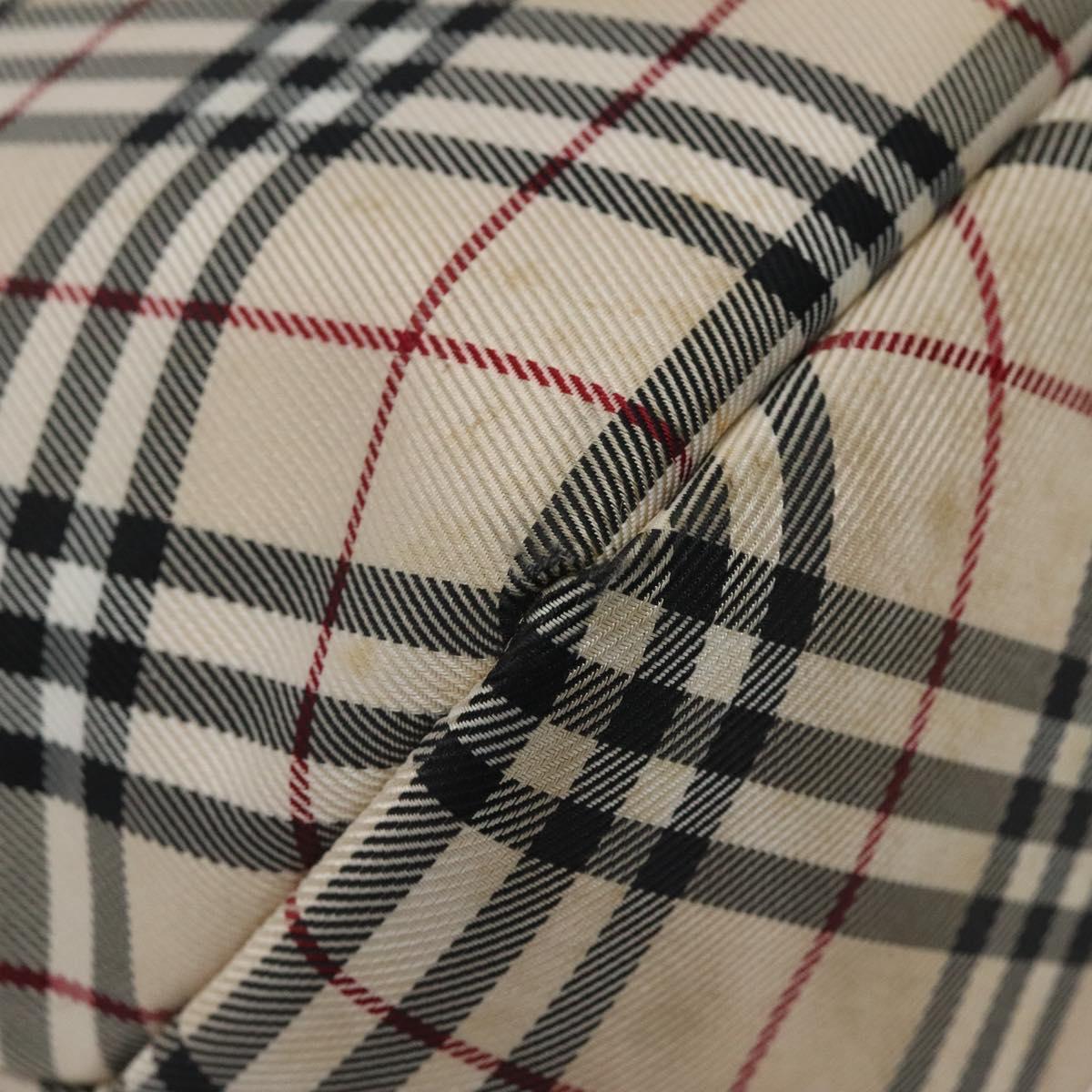 BURBERRY Nova Check Blue Label Tote Bag Canvas Beige Silver Auth 119986