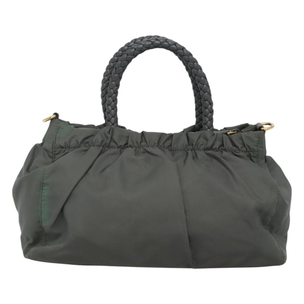 PRADA Hand Bag Nylon 2way Khaki Gold Auth 120026