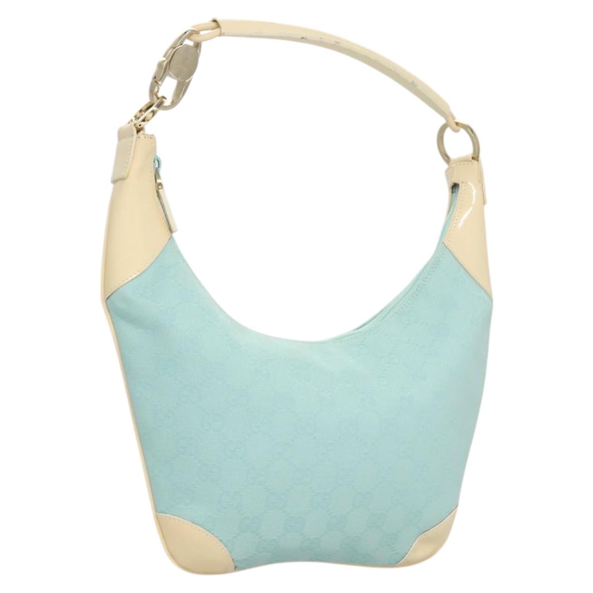 GUCCI GG Canvas Shoulder Bag Light Blue Gold 001 4158 Auth 120032A