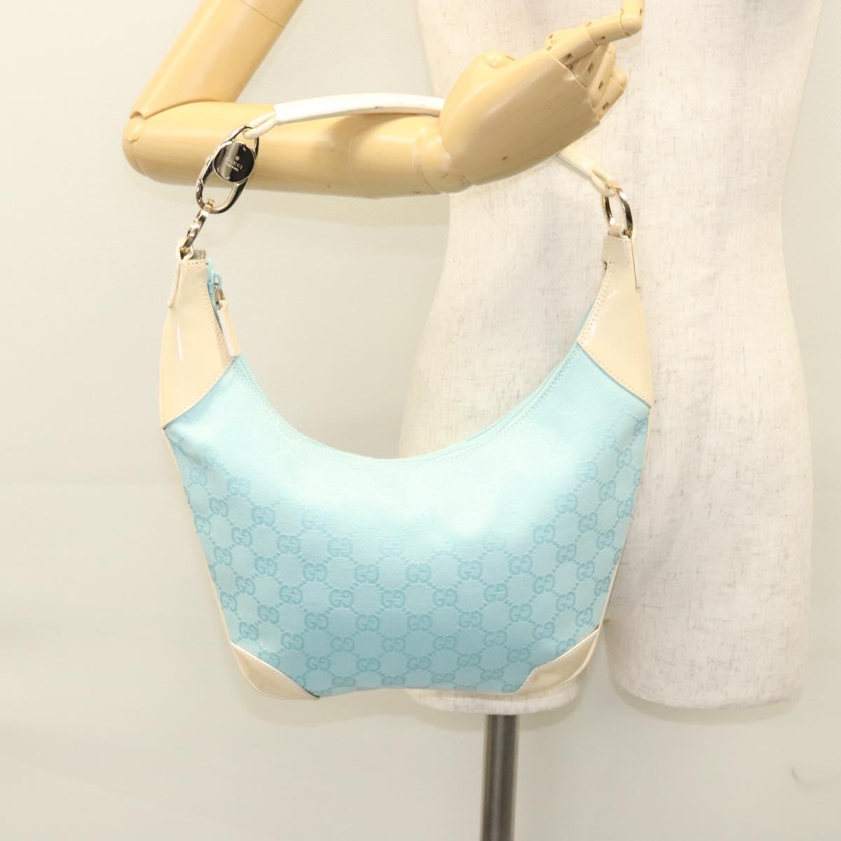 GUCCI GG Canvas Shoulder Bag Light Blue Gold 001 4158 Auth 120032A