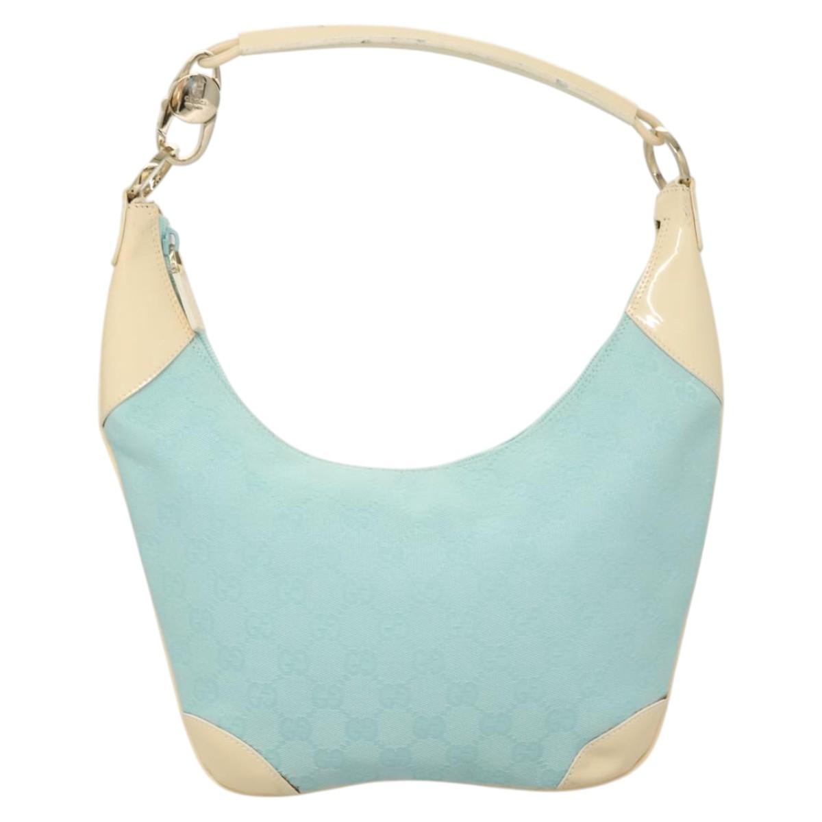 GUCCI GG Canvas Shoulder Bag Light Blue Gold 001 4158 Auth 120032A